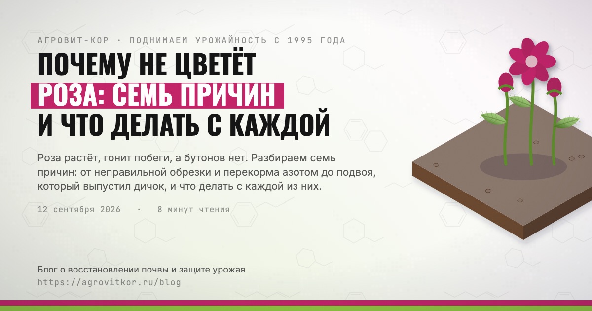 Почему не цветёт роза: семь причин и что делать с каждой — иллюстрация к статье блога АГРОВИТ-КОР
